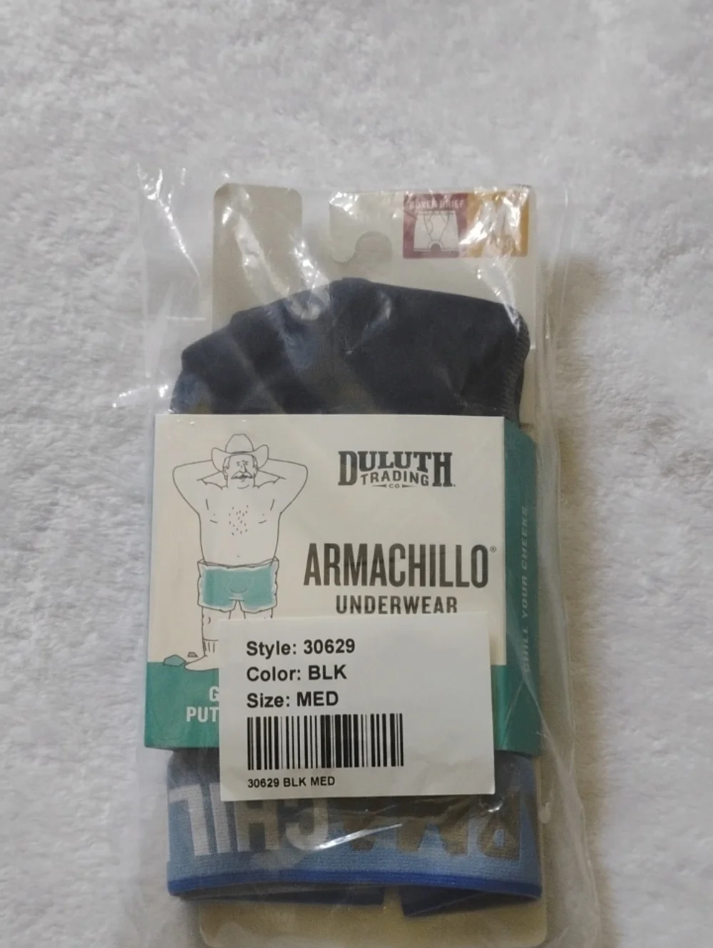 Duluth Trading Co Armachillo Bullpen 3D Boxer Briefs in Black and Blue Trim